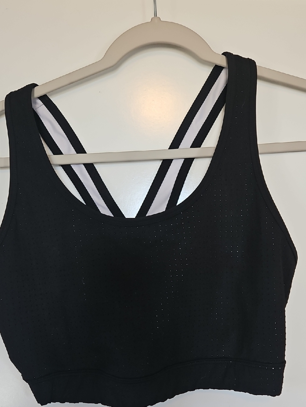 Avia Black Sports Bra With White Trim and Metallic Logo
